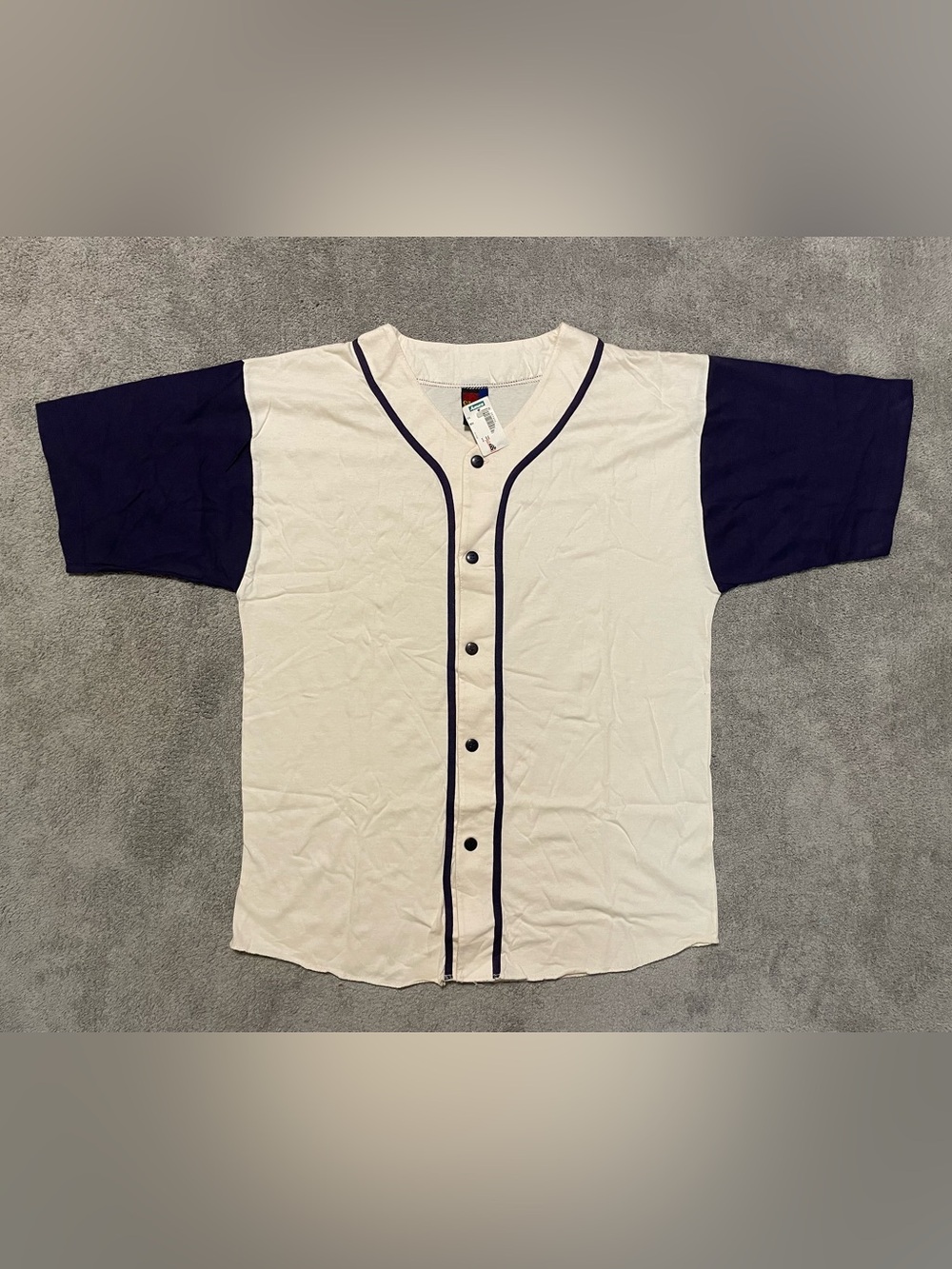 NOS Vintage 90s Single Stitch Baseball Jersey Shirt Mens L White Navy Dead-stock